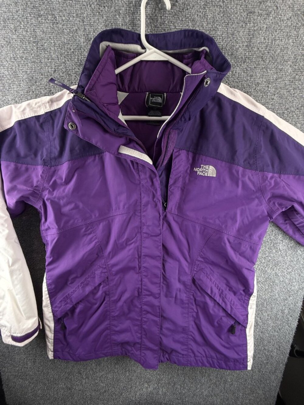 The North Face Hyvent 2 In 1 Women Coat Insulated Purple Large White Gray Zip